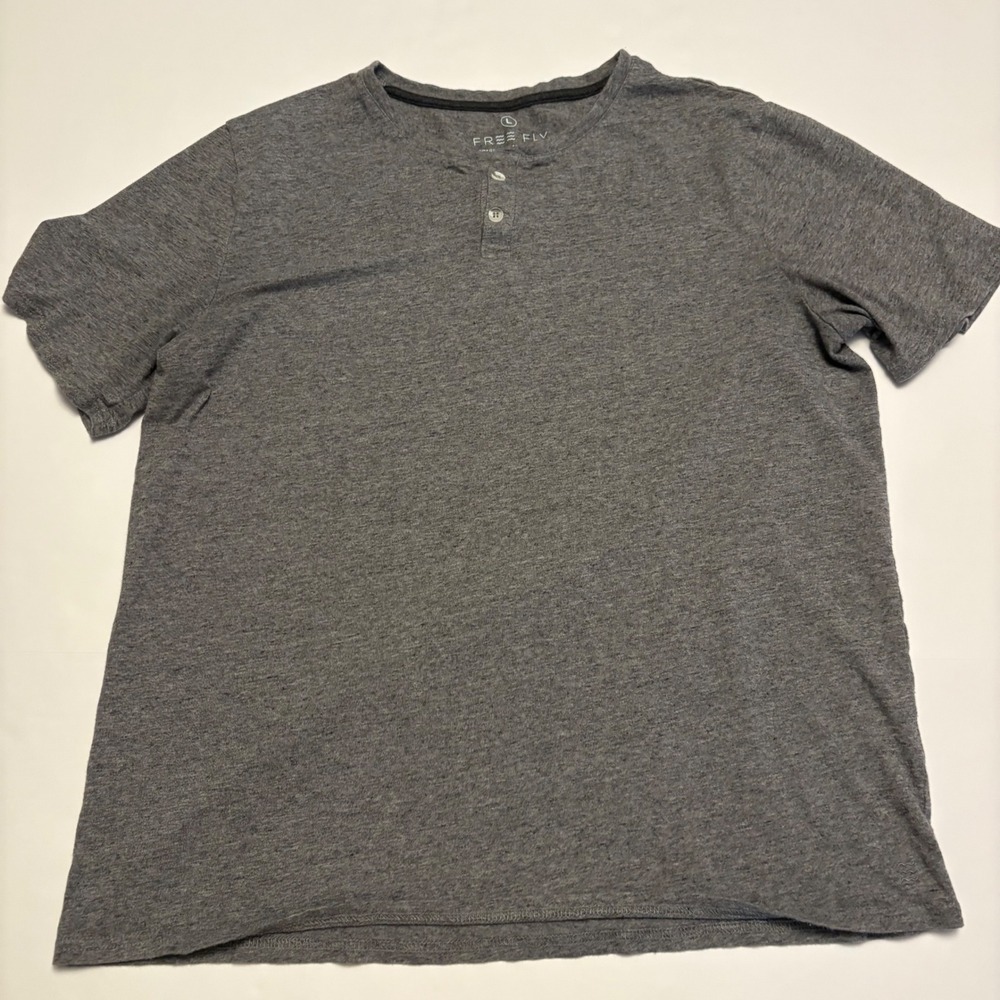 Free Fly Henley Shirt Mens Large Gray Bamboo Blend Short Sleeve 0609